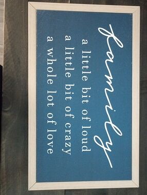Framed Blue Family Wall Art Sign with White Script
